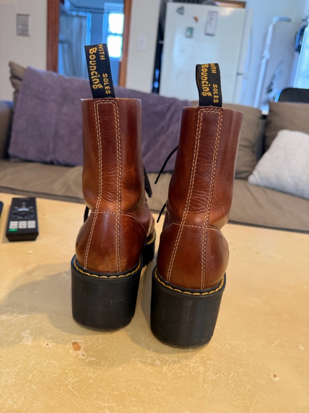 Dr. Martens Brown Leather Lace-Up Platform Combat Boots - Picture 2 of 8
